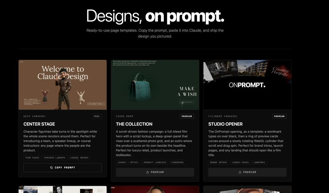 OnPrompt Studio web design template gallery