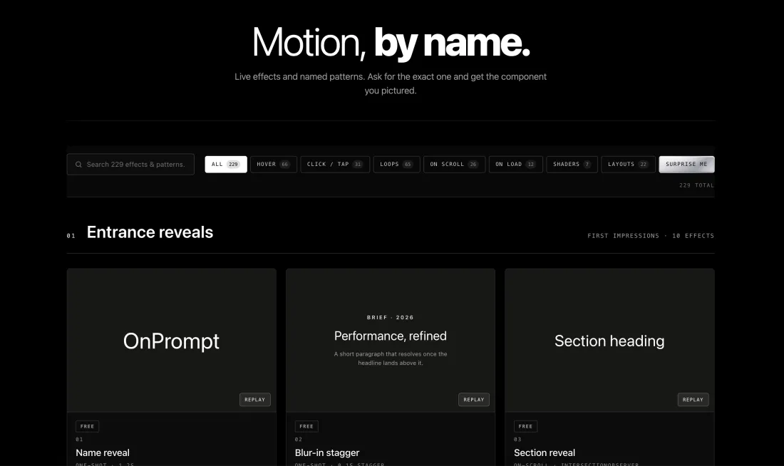OnPrompt Studio motion effects and animation library